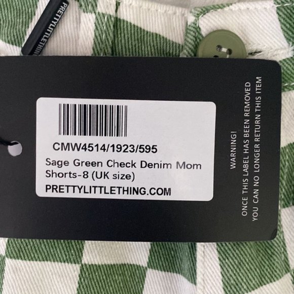❗️SOLD❗️Pretty Little Thing Sage Green Check Denim Mom Shorts Size 4 - Picture 8 of 10